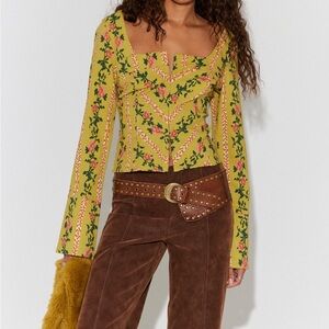 Free People Yellow Floral Blouse